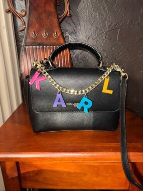 Karl Lagerfeld Paris Maybelle Crossbody Satchel - Black w/ Multi Color Charms